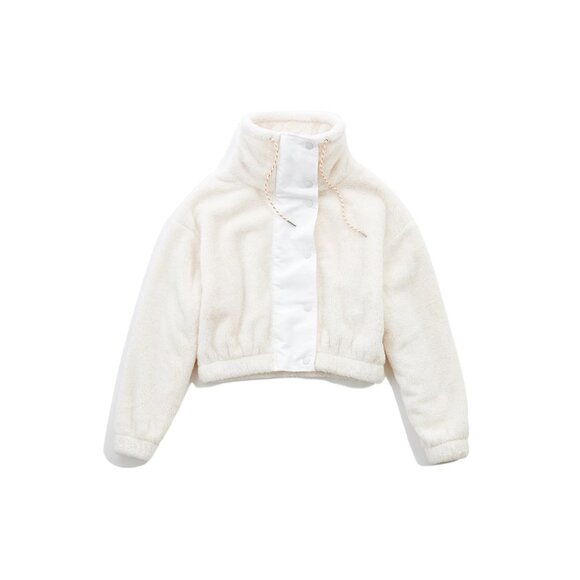 UO Teddy Fleece Cropped Jacket in Ivory - sz Medium - Picture 5 of 12